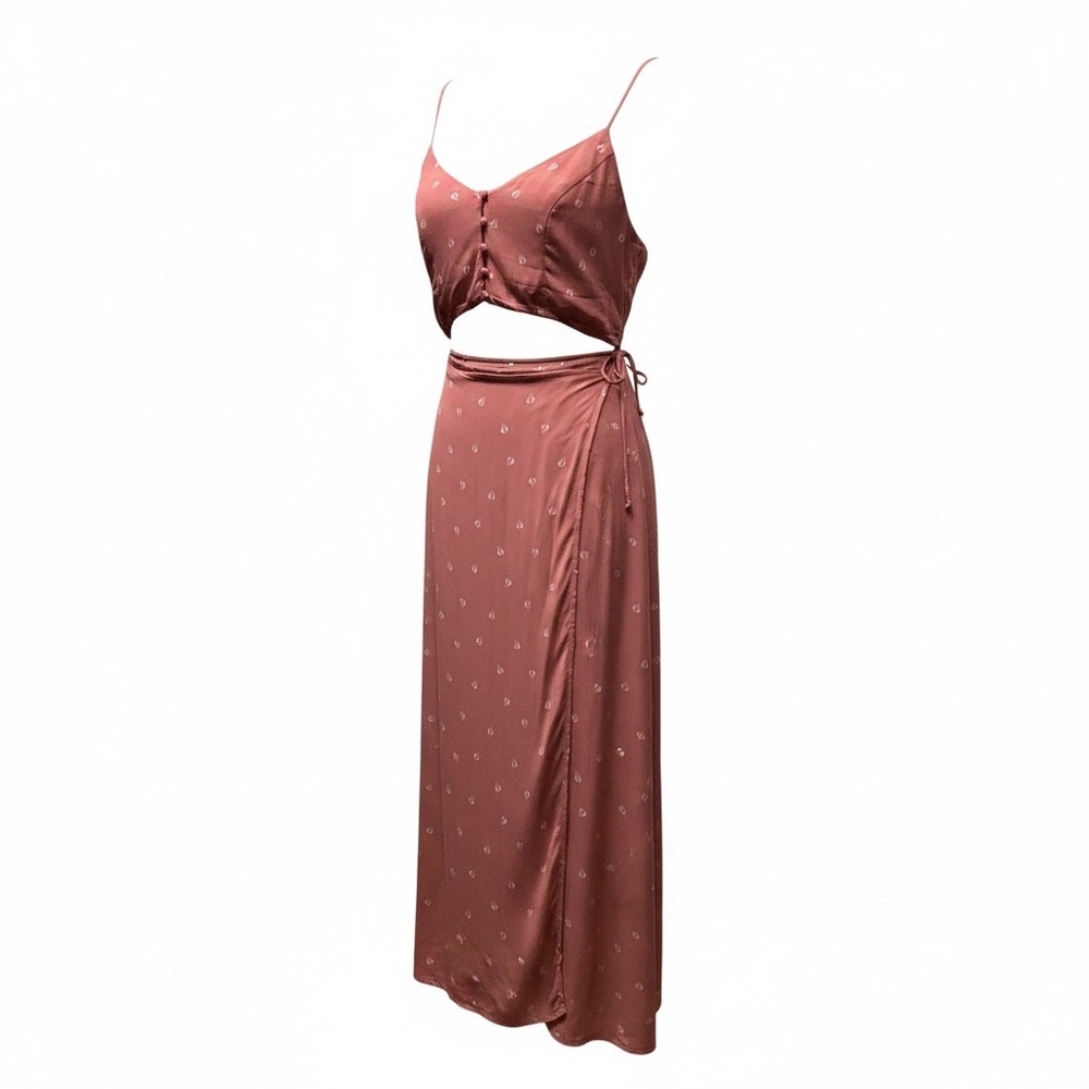 Lush wrap-front maxi dress Terracotta Palm Print Size Medium